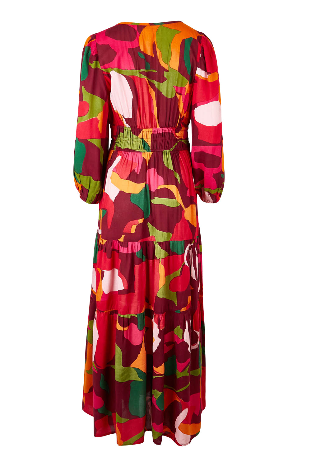 Product shot of the Gabbie Maxi Dress in colour Marble (Red), from the back