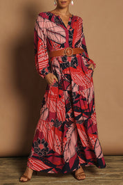 Model Katie wearing size 10 of the Gabbie Maxi Dress in colour Floral, from the front, cropped image