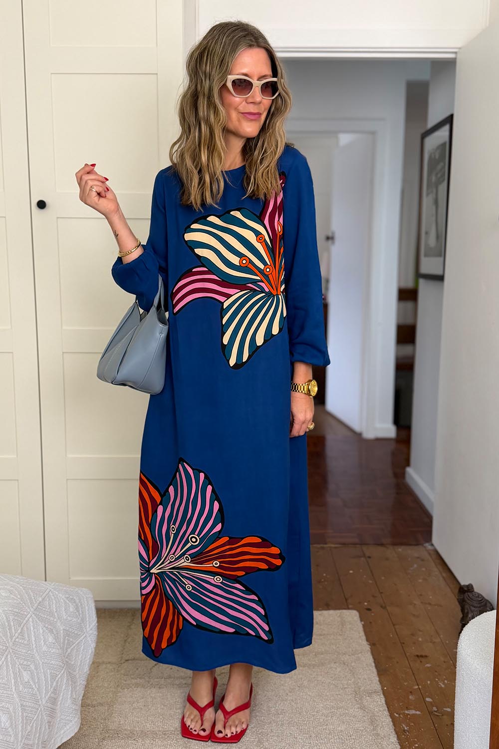 Model Genericm wearing size sample of the Zara Shift Dress - Blueflower in colour Blueflower, from the front