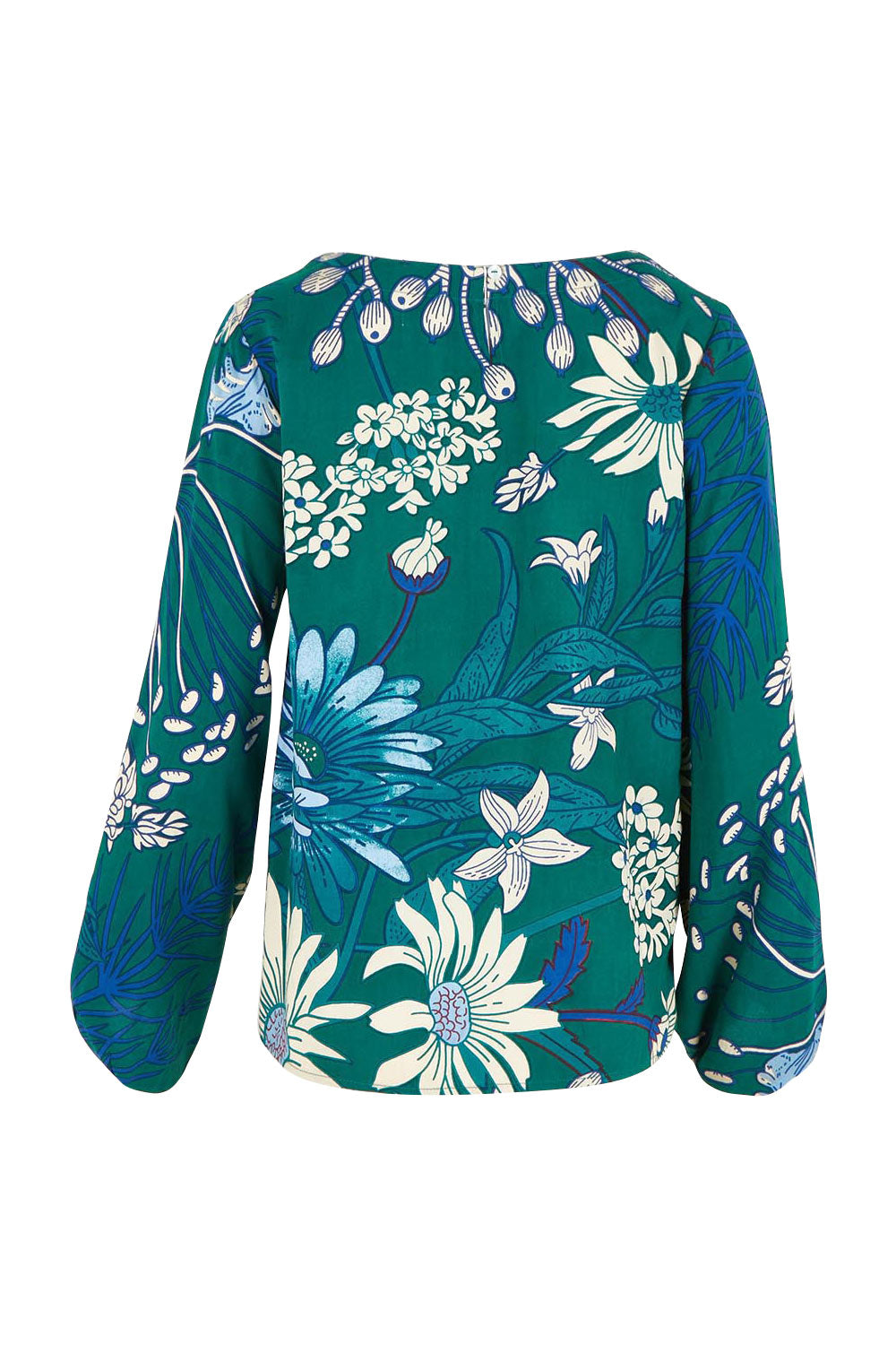 Product shot of the Harriet Blouse in colour Deepgreen (Green), from the back