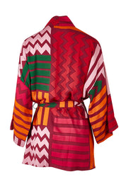 Product shot of the Phoebe Relaxed Kimono in colour Lines (Pink), from the back