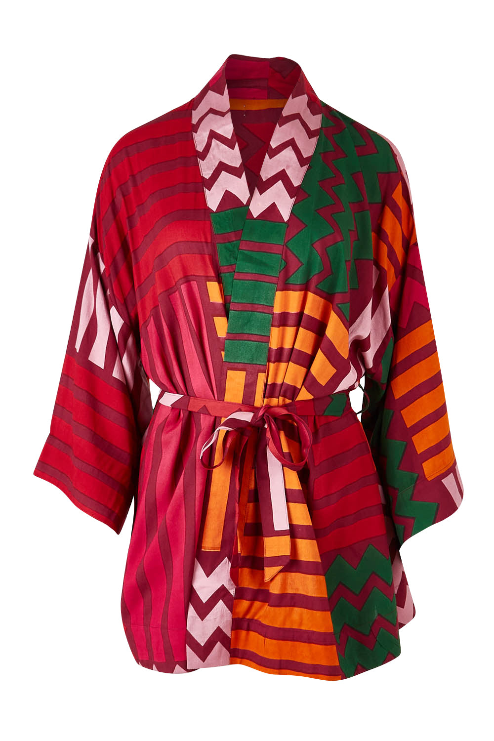 Product shot of the Phoebe Relaxed Kimono in colour Lines (Pink), from the front