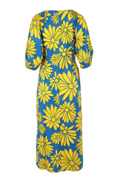 Product shot of the Brooke Cotton V Neck Dress in colour Bolddaisy (Blue), from the back