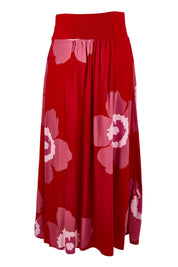 Product shot of the Rosie Maxi Skirt in colour Boldred (Red), from the back