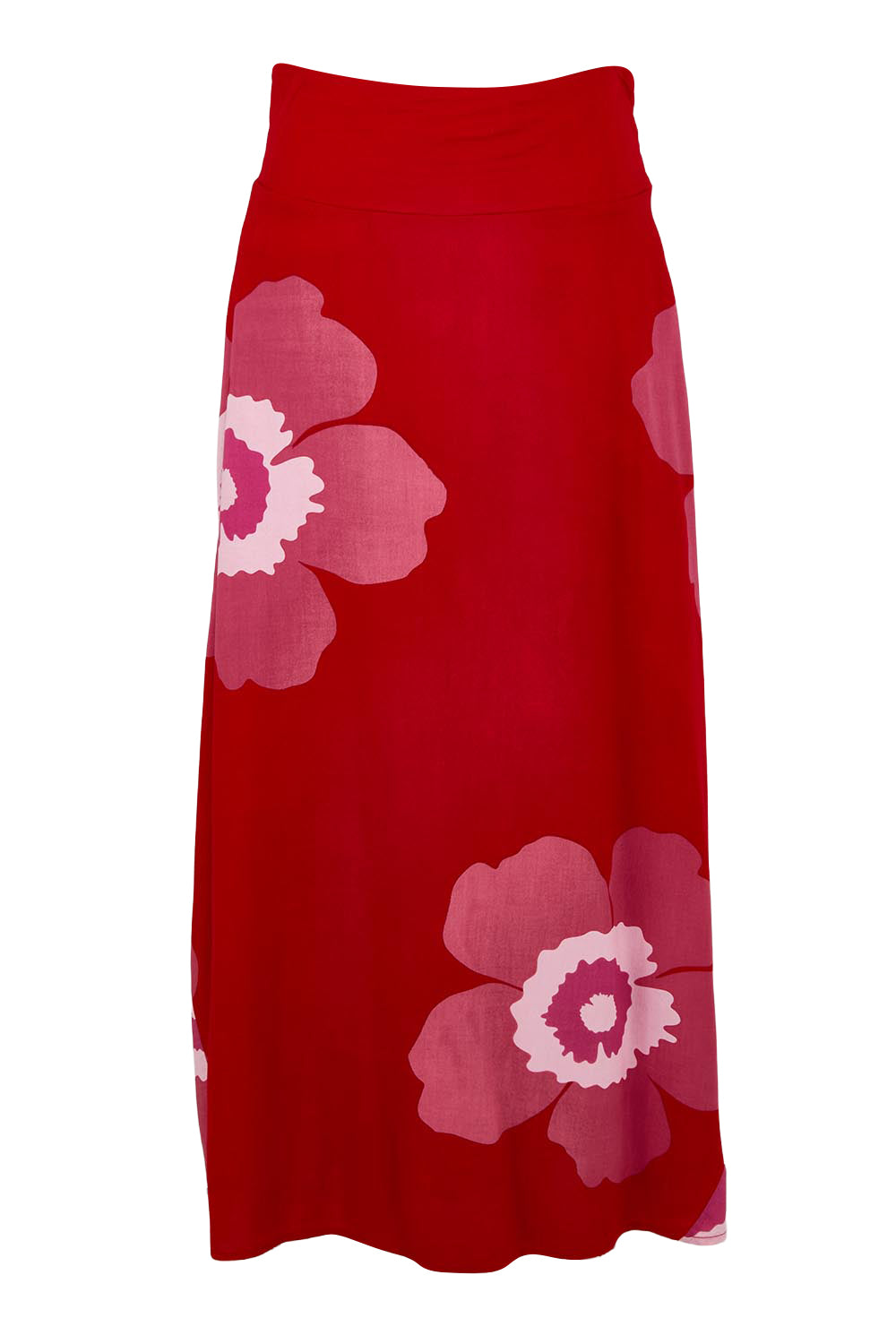 Product shot of the Rosie Maxi Skirt in colour Boldred (Red), from the front