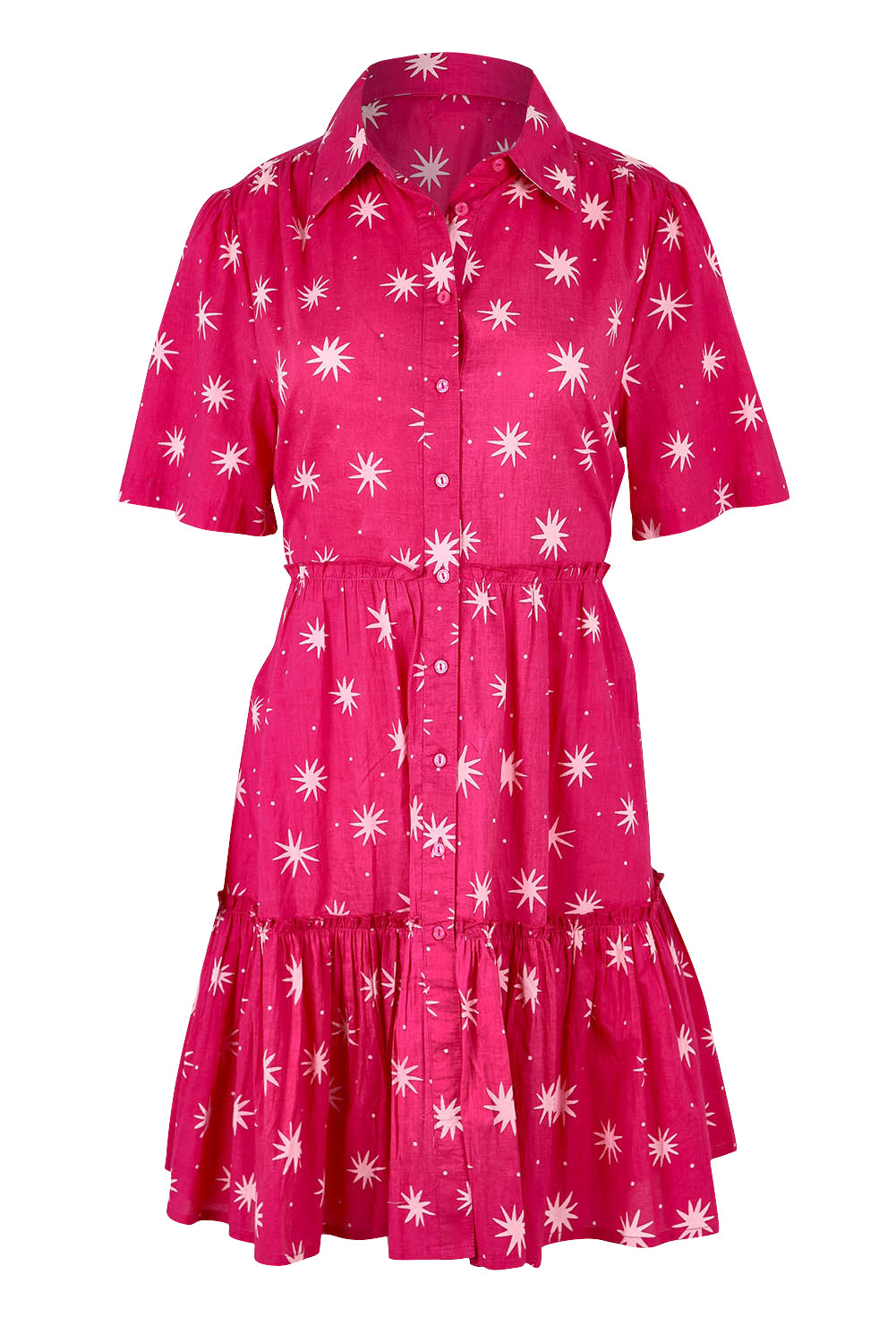 Product shot of the Nina Cotton Shirt Dress in colour Nightsky (Pink), from the front