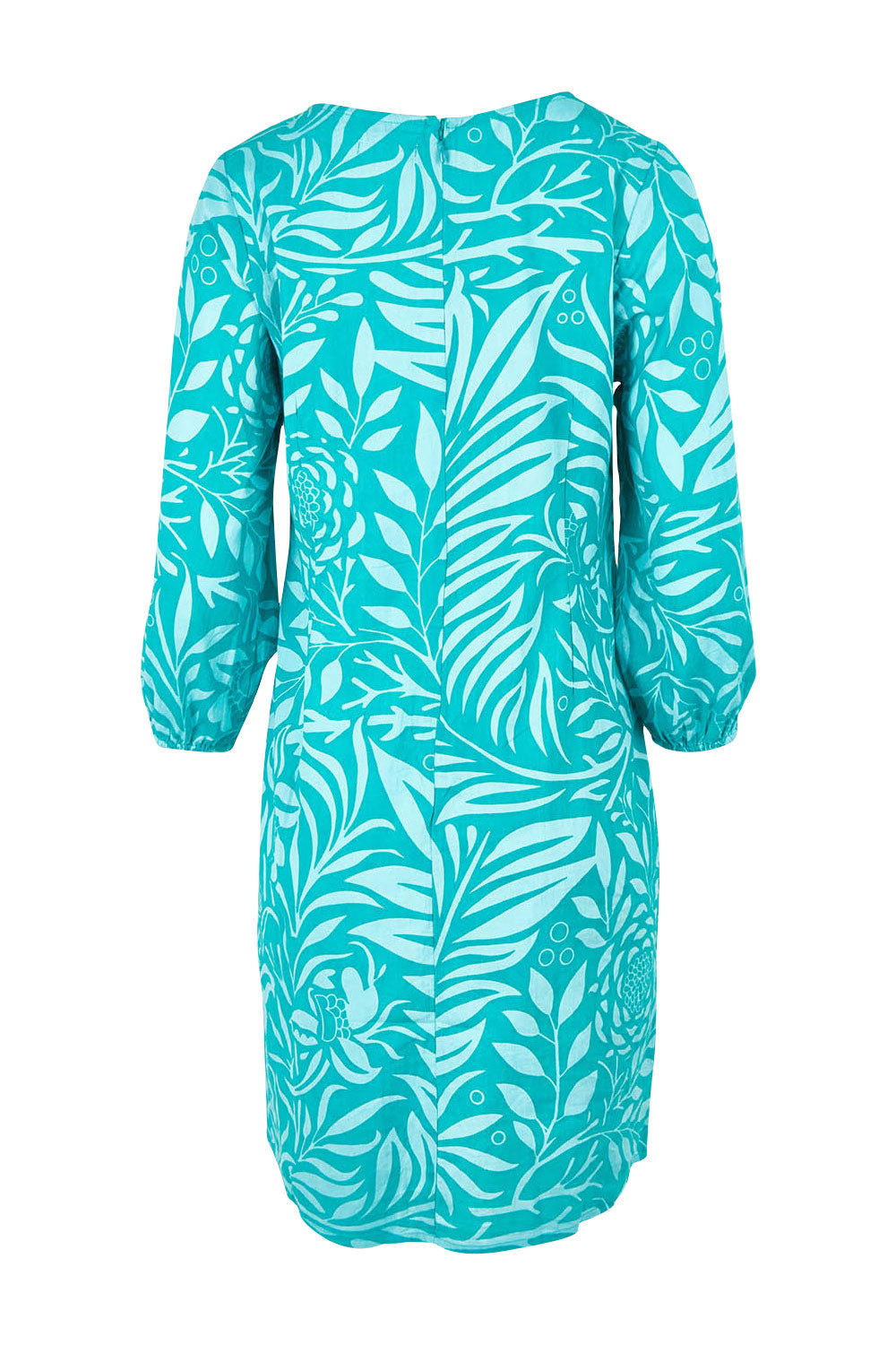 Product shot of the Kate Cotton Shift Dress in colour Gardenmaze, from the back
