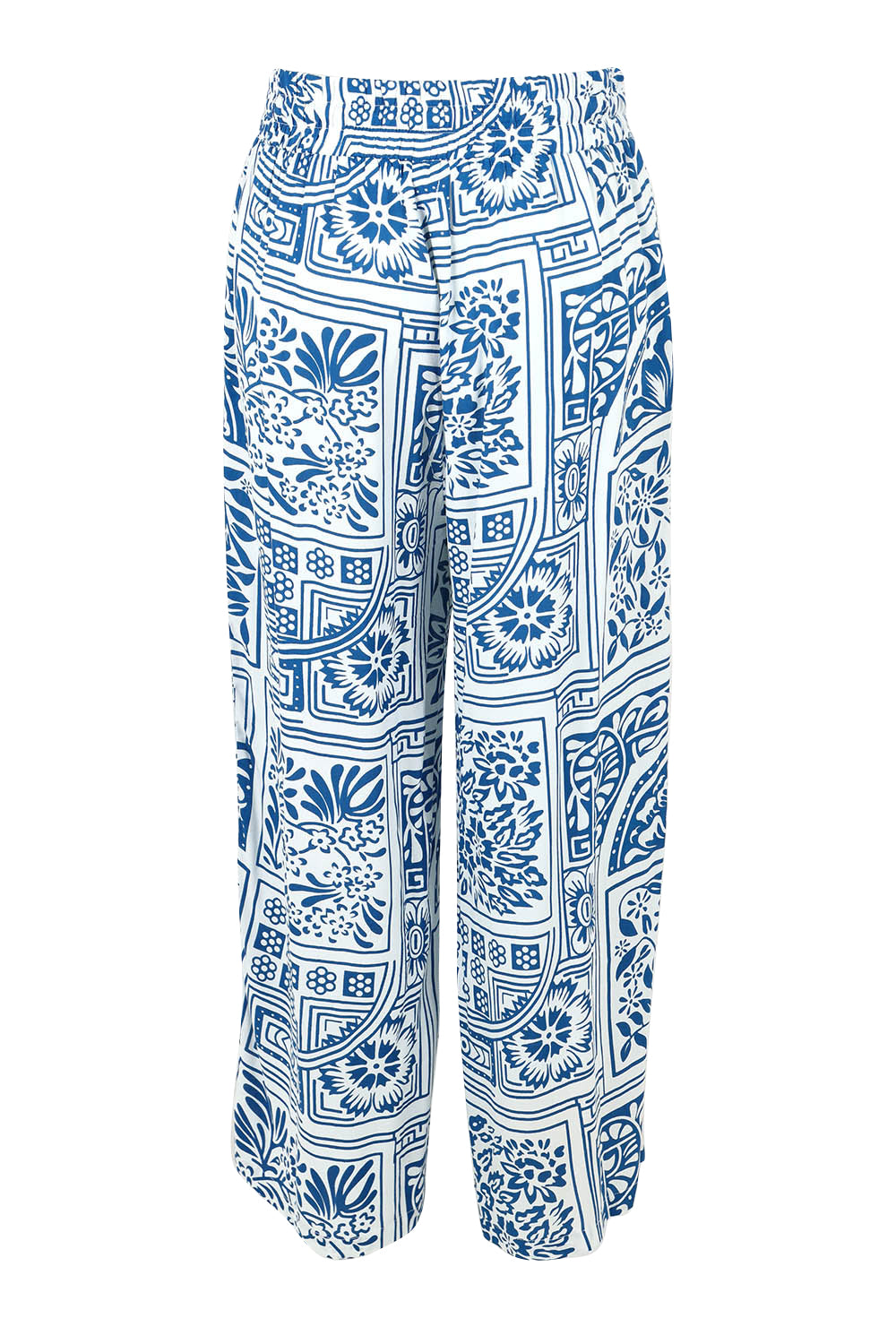 Product shot of the Katherine Pant in colour Labyrinth (Blue), from the back