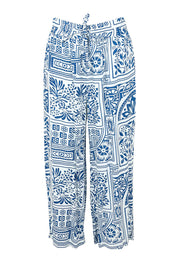 Product shot of the Katherine Pant in colour Labyrinth (Blue), from the front