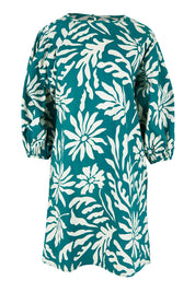 Product shot of the Josephine Cotton Dress in colour Gerbera (Green), from the front