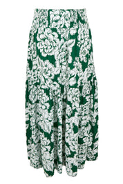 Product shot of the Ella Tiered Skirt in colour Blooming (Green), from the back