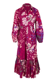 Product shot of the Nicole Cotton Maxi Dress in colour Garden (Purple), from the front