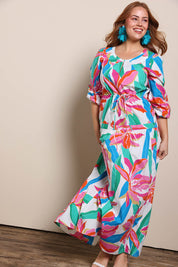 Model Georgiel wearing size 10 of the Maria Cotton Maxi Dress – Petalrush in colour Petalrush, from the front