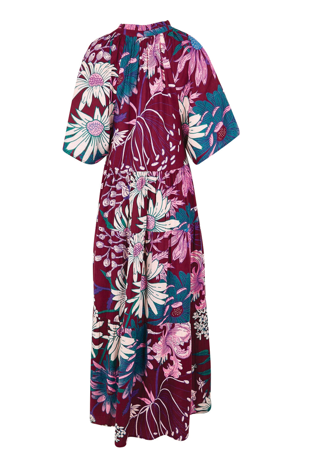 Product shot of the Katherine Cotton Tired Dress – Garden in colour Garden, from the back
