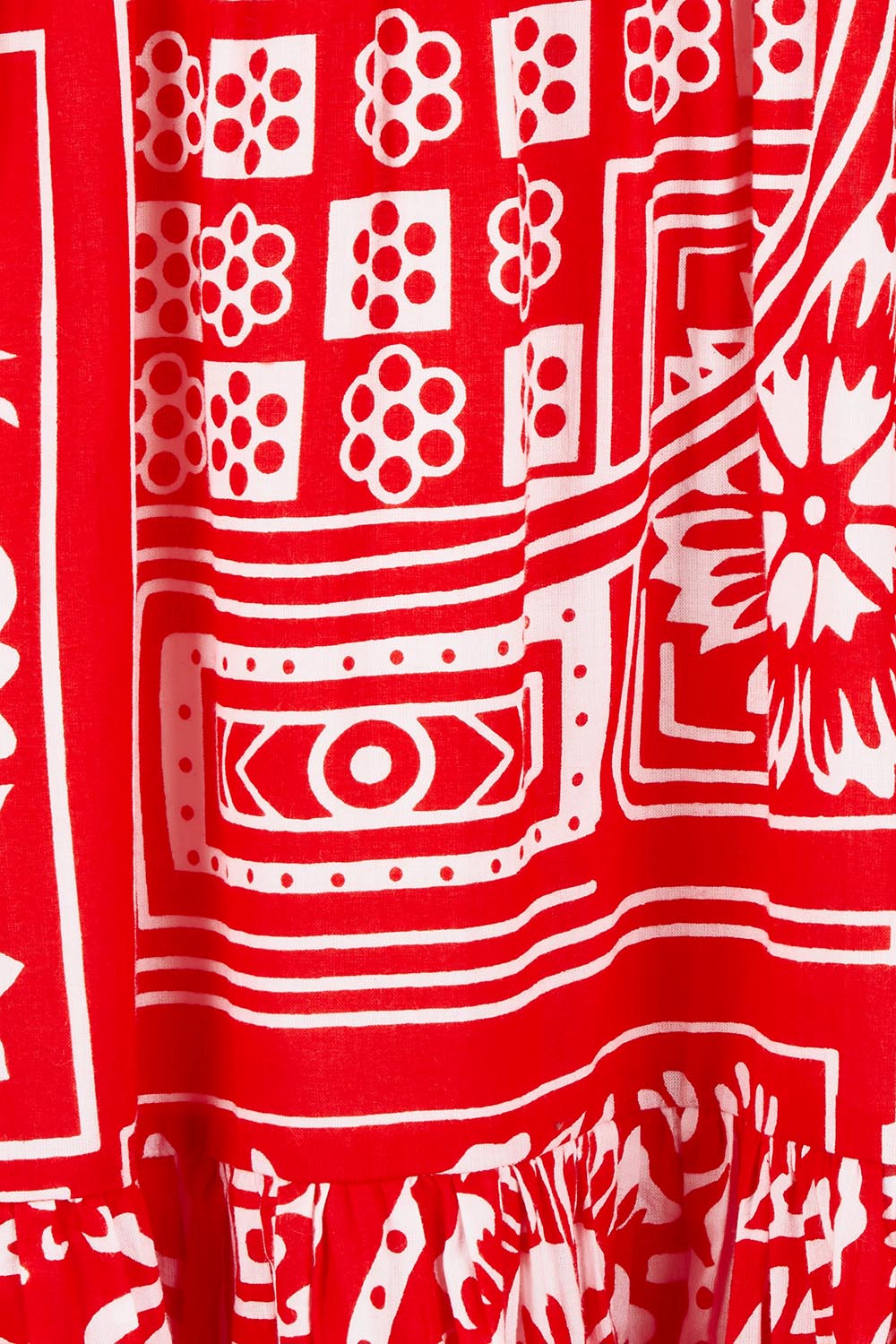 Product shot of the Riley Cotton Maxi Dress in colour Labyrinth (Red), detail