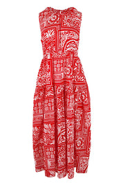 Product shot of the Riley Cotton Maxi Dress in colour Labyrinth (Red), from the front
