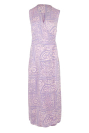 Product shot of the Georgina Wrap Dress in colour Labyrinth (Purple), from the front