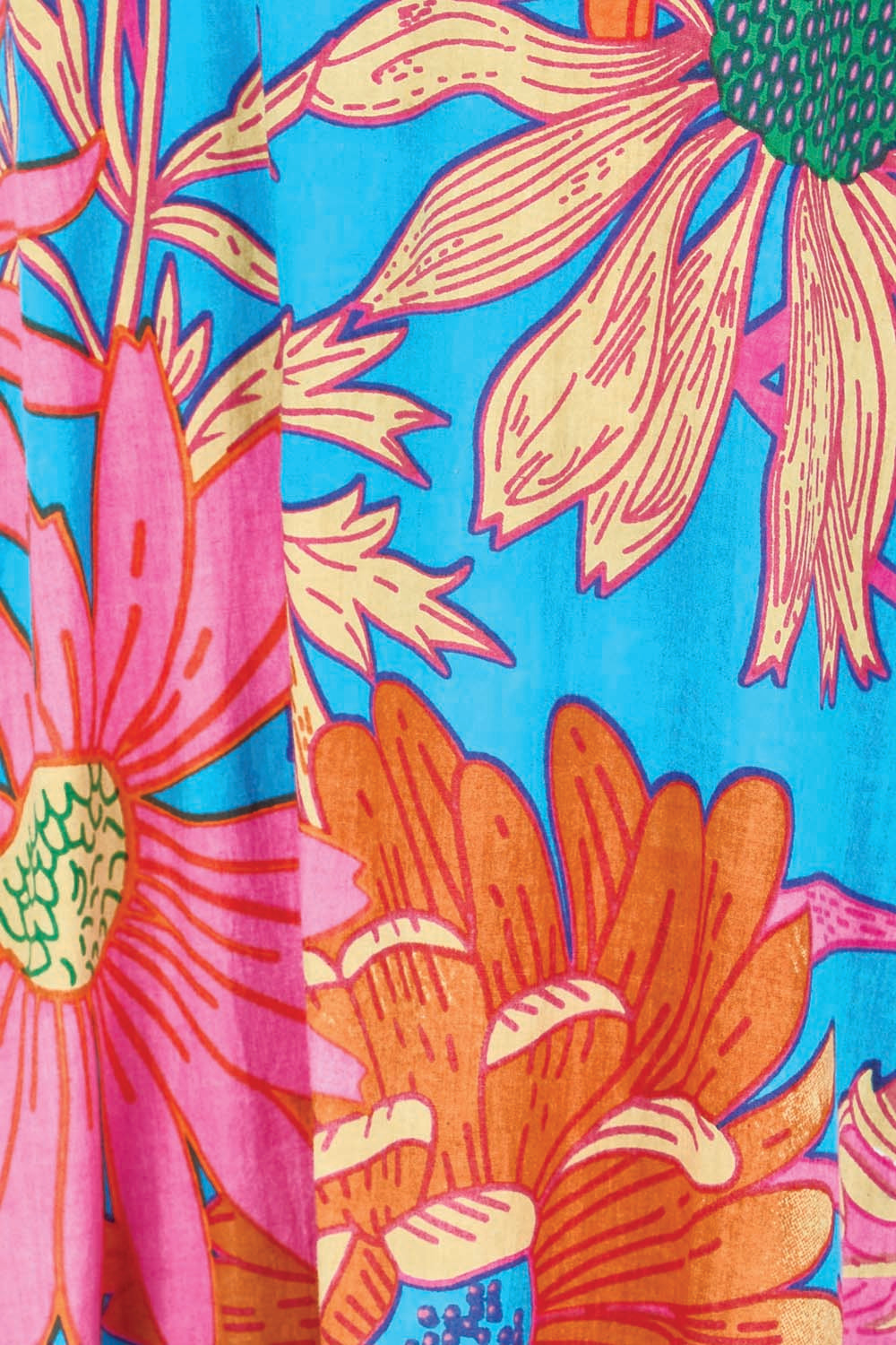 Product shot of the Hilary Cotton Dress – Bluegarden in colour Bluegarden, showing detail