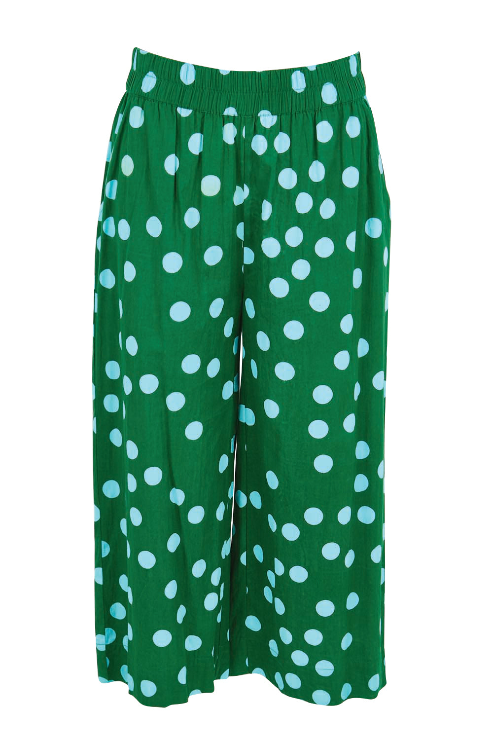 Product shot of the Leela Cotton Cropped Pant – Greenspot in colour Greenspot, from the front