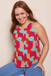 Model Georgiel wearing size 10 of the Alison Tank – Paintbrush in colour Paintbrush, in a cropped view