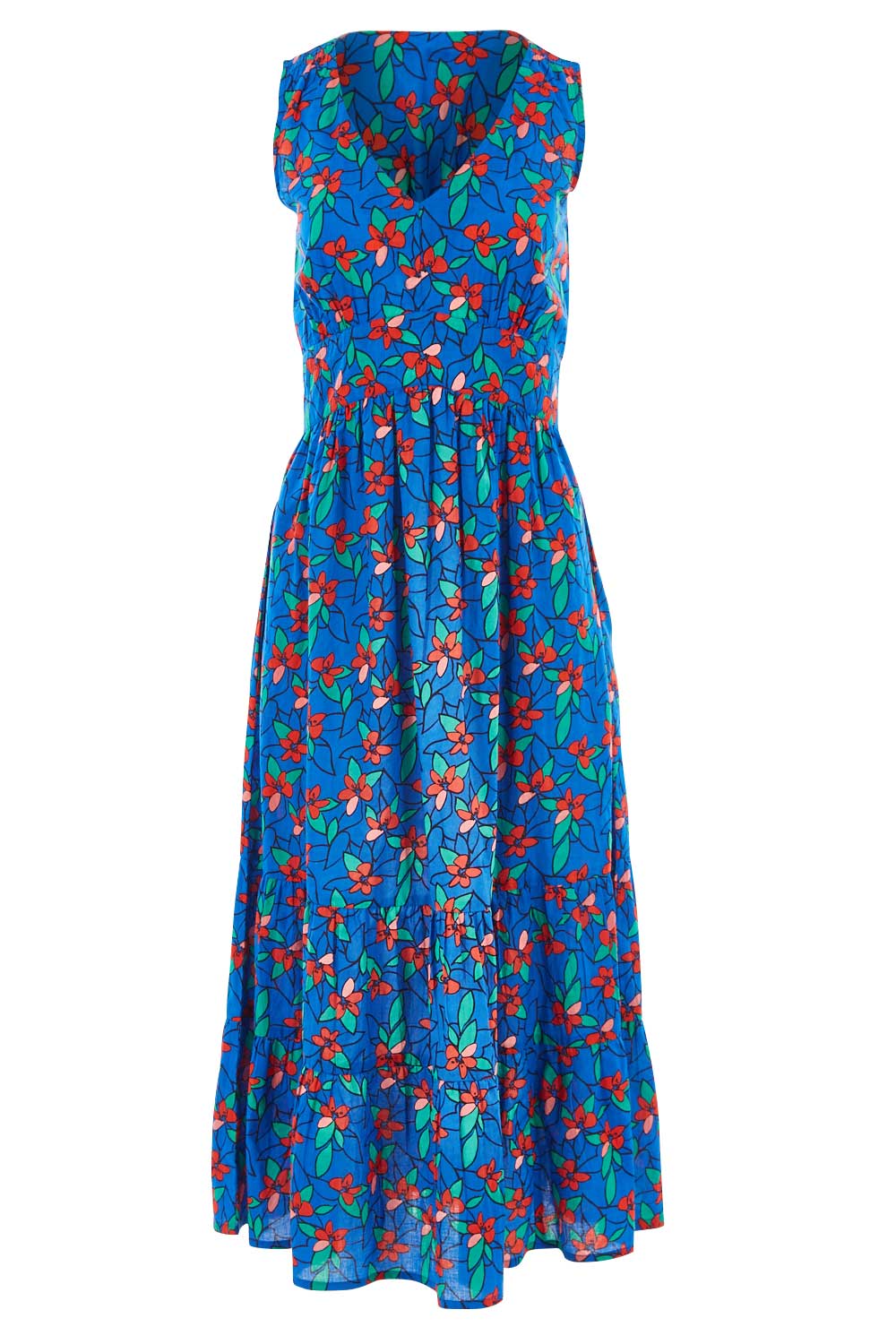 Product shot of the Scarlet Summer Dress Kaleidoscope in colour Blue (Blue), from the front