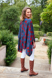 Model Alex wearing size 10 of the Viola Kimono Radiant Floral in colour Grey (Grey), from the front, showing the whole outfit
