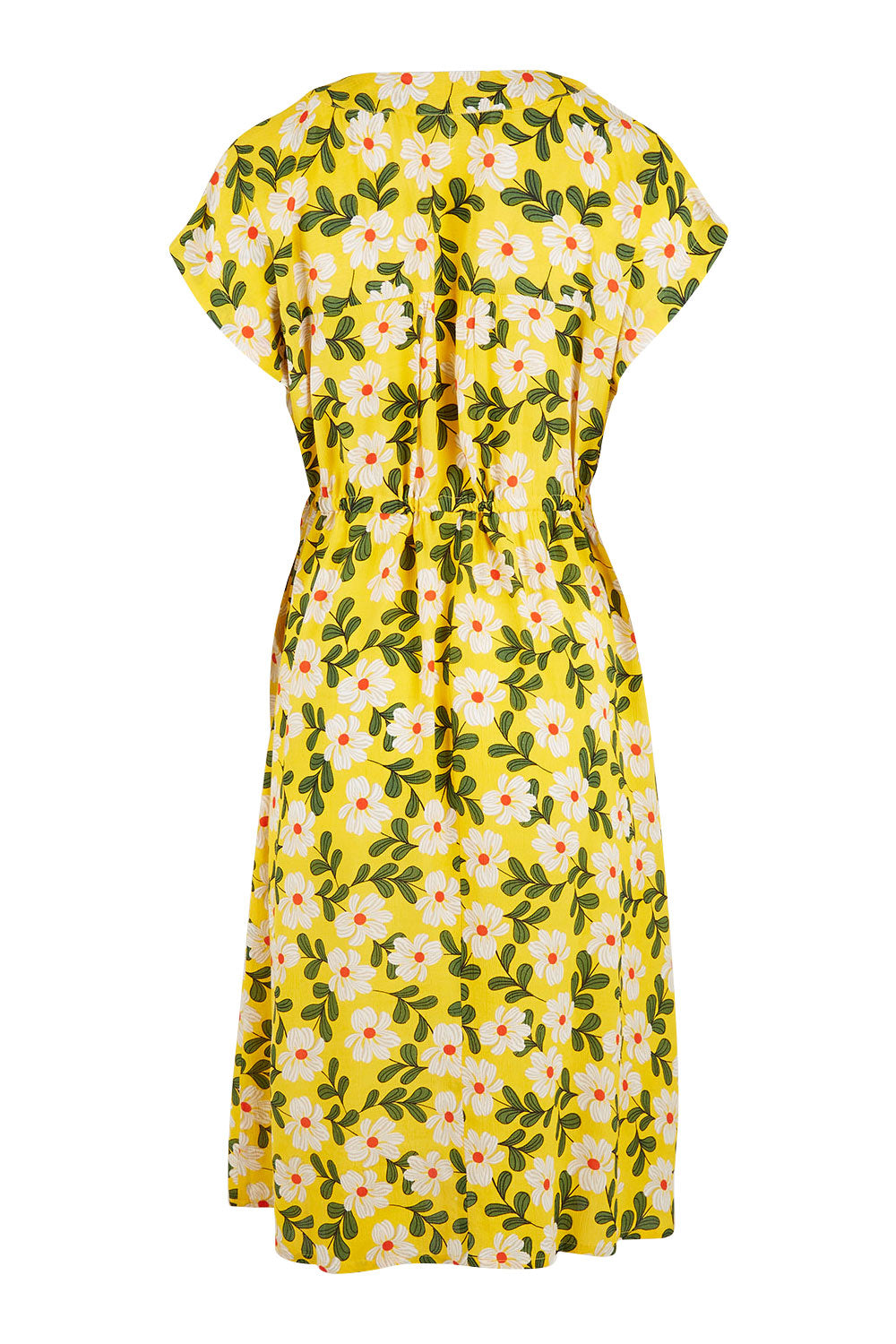 Product shot of the Caroline Drawstring Waist Dress in colour Floral, from the back