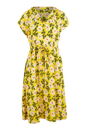 Product shot of the Caroline Drawstring Waist Dress in colour Floral, from the front