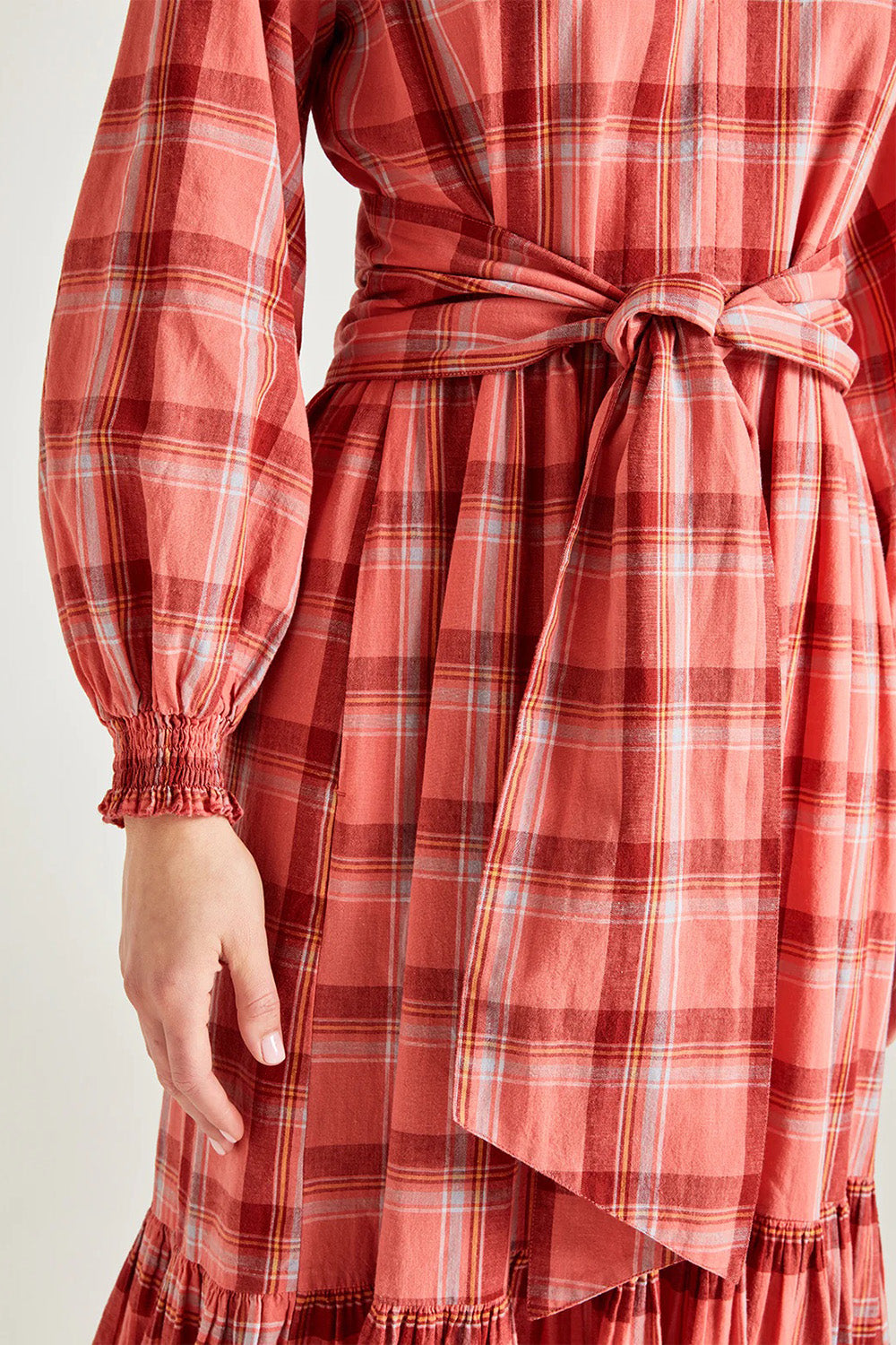 Preloved Iman Hemp Check Midi Dress - Lightcoral