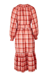 Preloved Iman Hemp Check Midi Dress - Lightcoral
