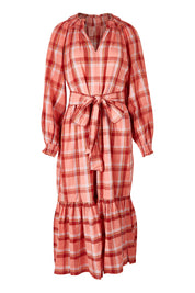 Preloved Iman Hemp Check Midi Dress - Lightcoral