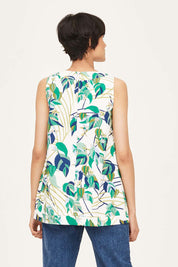 A model wearing the London Fields Pleat Front Top in colour Vanillacre (White), from the back