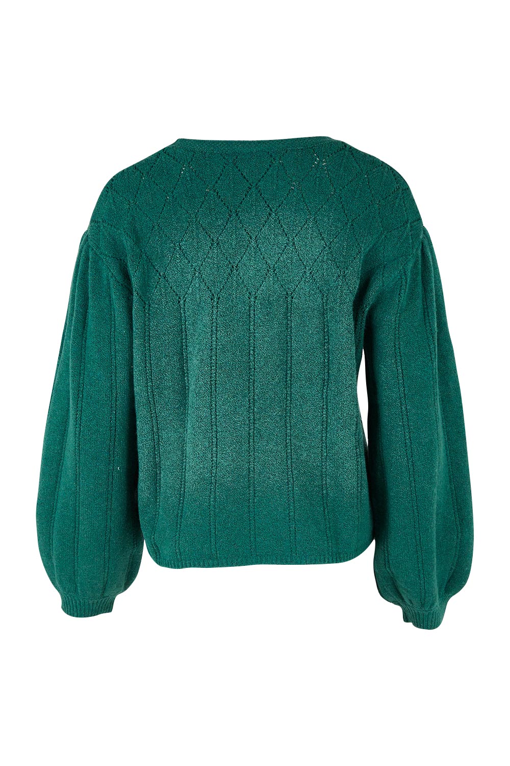 Product shot of the Bennedetta Pointelle Jumper in colour Malgreen (Green), from the back