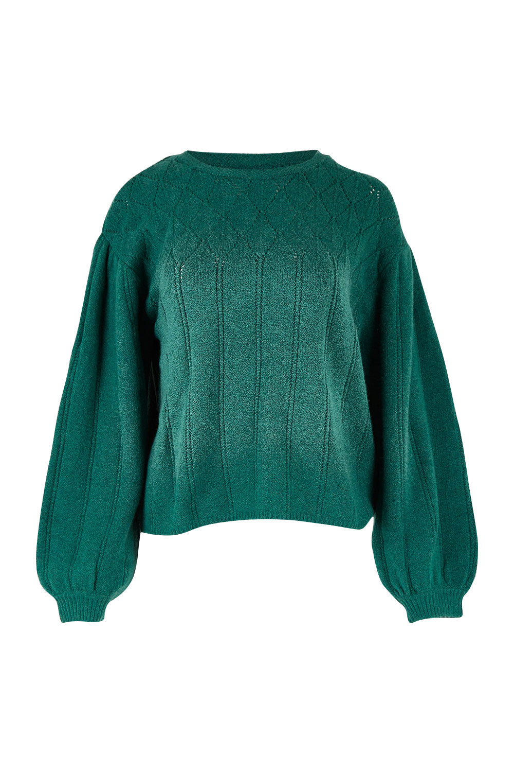 Product shot of the Bennedetta Pointelle Jumper in colour Malgreen (Green), from the front