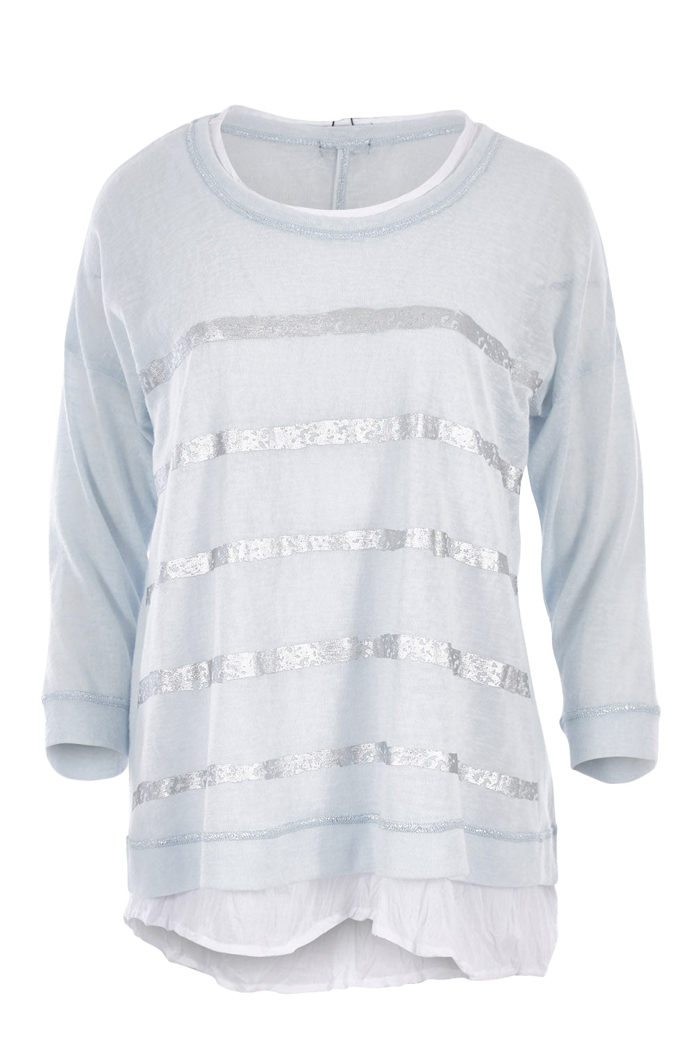 Product shot of the Foil Striped 2 In 1 Top in colour Blue (Blue), from the front
