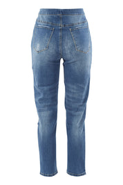 Product shot of the Pull On Ripped Jeans in colour Denim (Blue), from the back