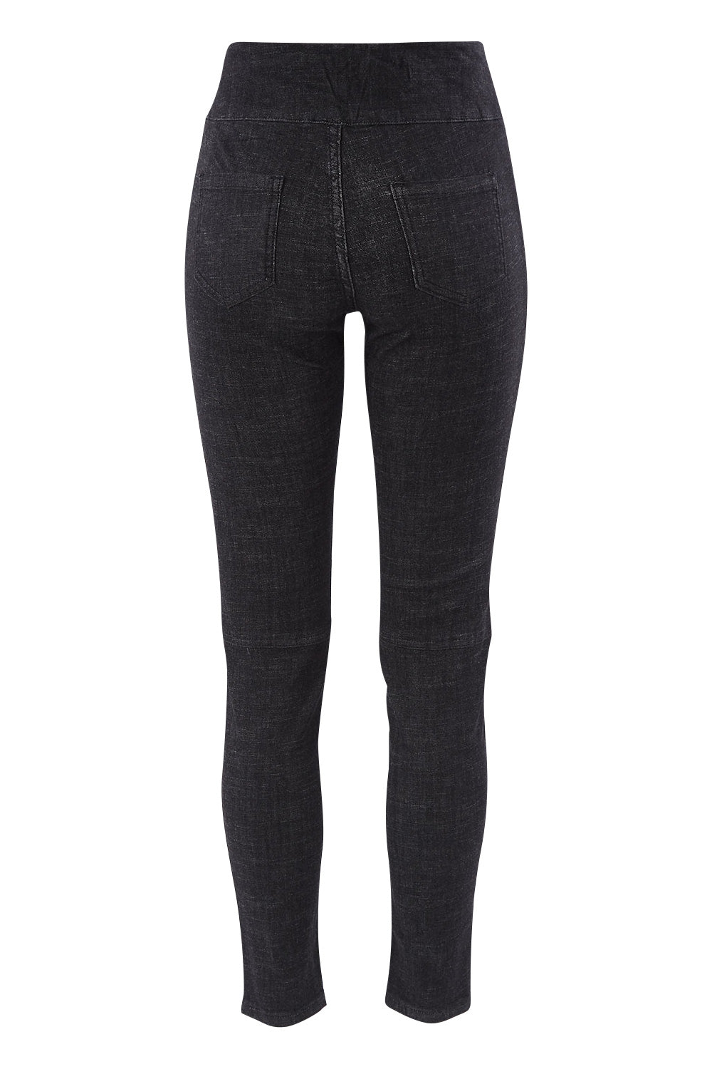 Product shot of the Battered Pull On Jean in colour Black (Black), from the back