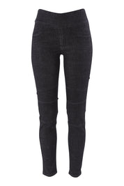 Product shot of the Battered Pull On Jean in colour Black (Black), from the front