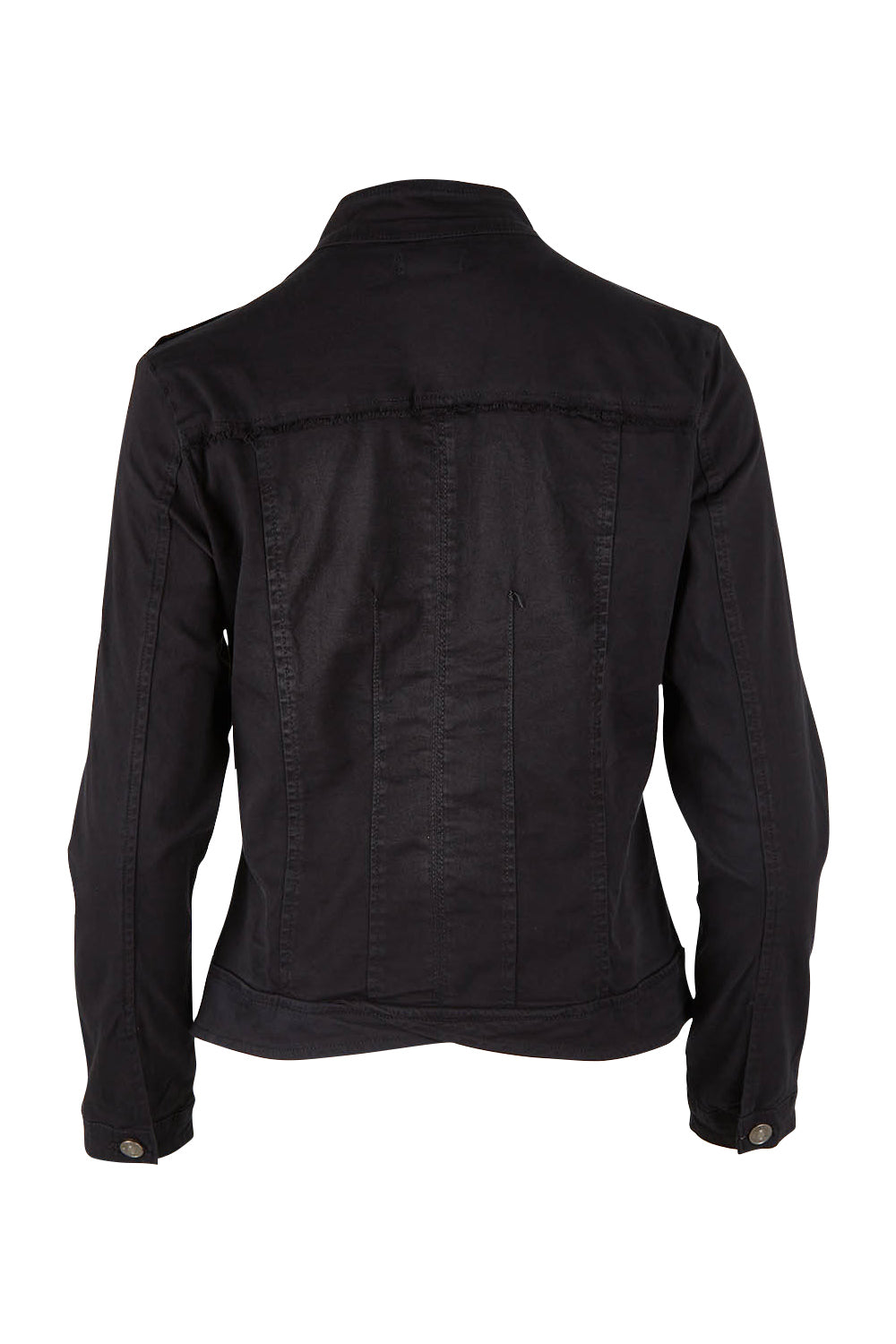 Product shot of the Military Denim Jacket in colour Black (Black), from the back