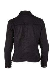 Product shot of the Military Denim Jacket in colour Black (Black), from the back