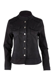 Product shot of the Military Denim Jacket in colour Black (Black), from the front