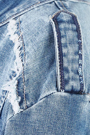 Product shot of the Military Denim Jacket in colour Denim (Blue), detail