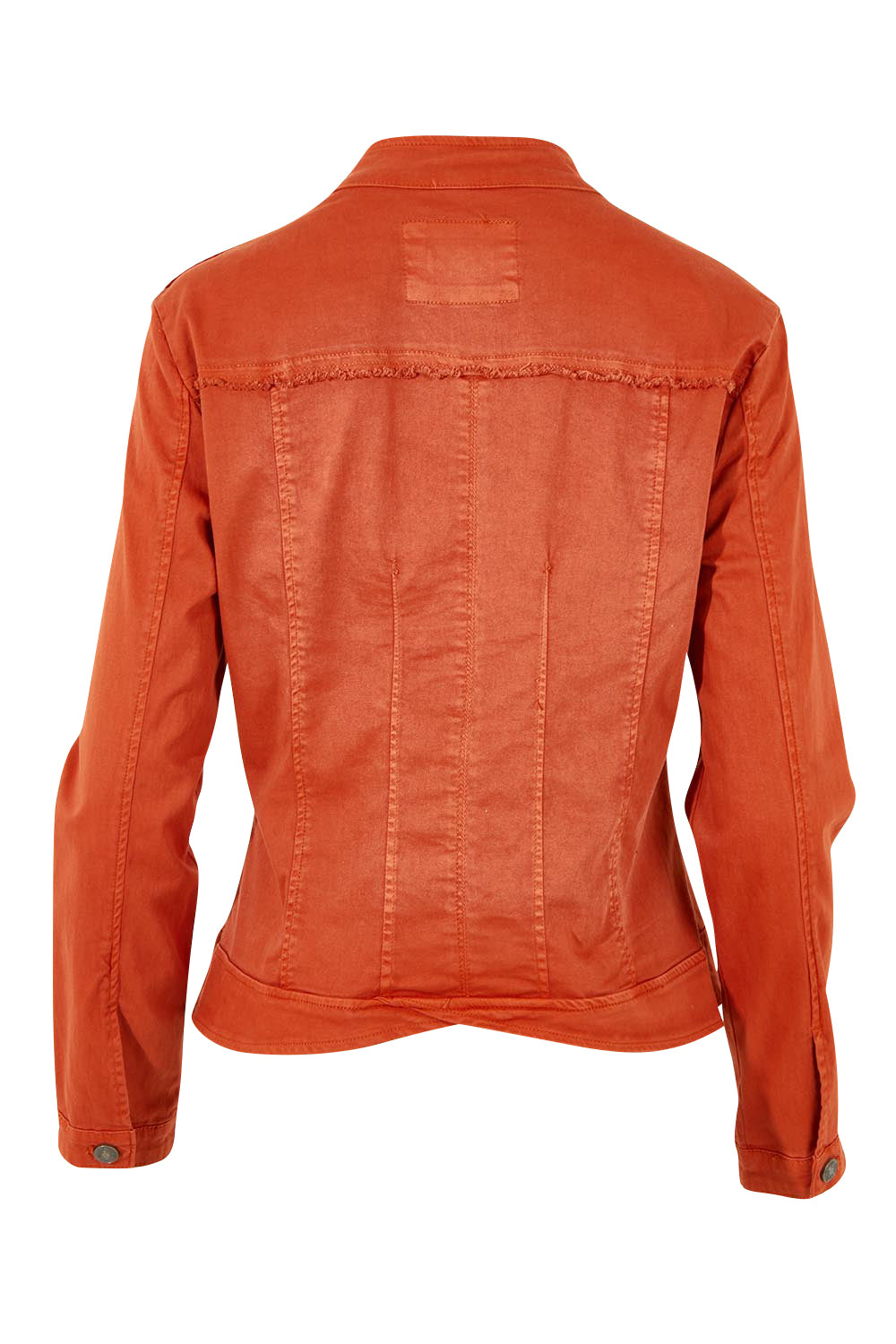 Product shot of the Military Denim Jacket in colour Maple, from the back