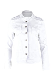 Product shot of the Military Denim Jacket in colour White (White), from the front
