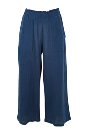 Product shot of the Cotton Pant in colour Navy (Blue), from the front