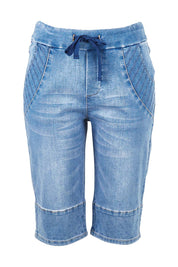 Product shot of the Jogger Short in colour Denim (Blue), from the front