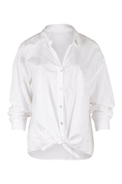 Product shot of the Tie Front Poplin Shirt in colour White (White), from the front