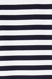 Product shot of the Frilled Hem Stripe Tee in colour Navy (Blue), detail