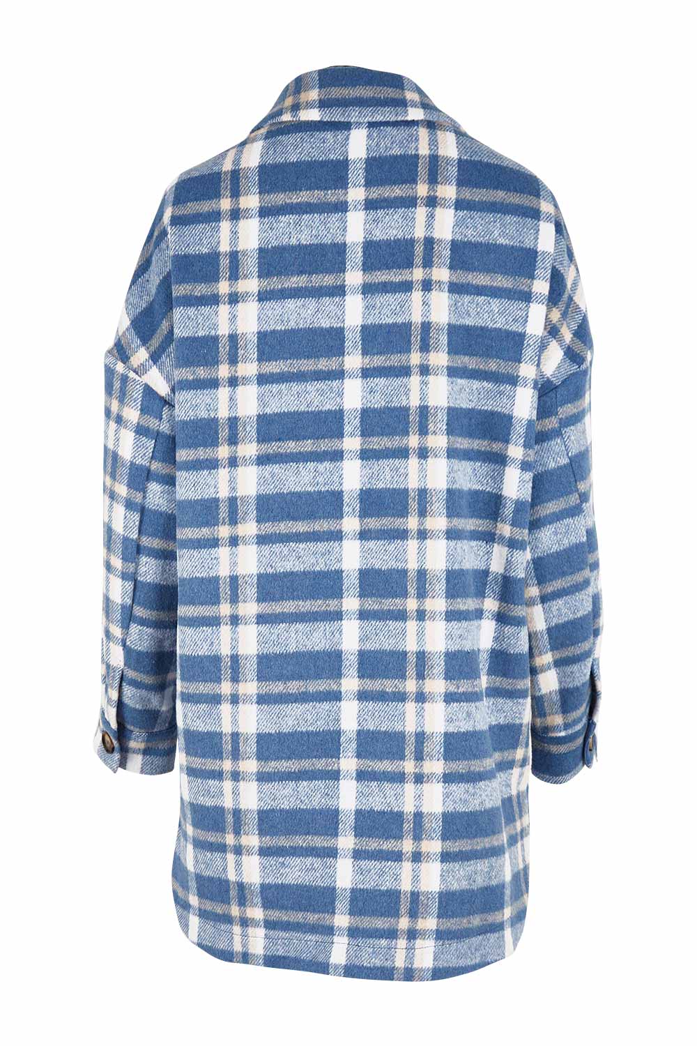 Product shot of the Perisher Check Shacket in colour Cornflower (Blue), from the back