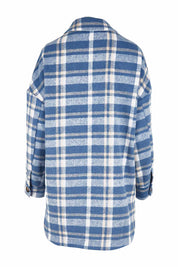 Product shot of the Perisher Check Shacket in colour Cornflower (Blue), from the back